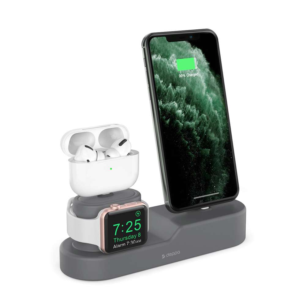 Deppa для зарядки 3 в 1: iPhone, AirPods, Apple Watch, Серый