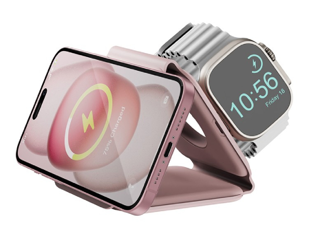 Беспроводное зарядное устройство Bazic GoMag Trio PLUS magnetic wireless foldable 15W Pink